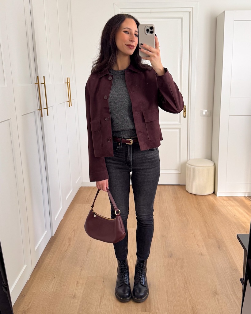Outfit burgundy & grigio